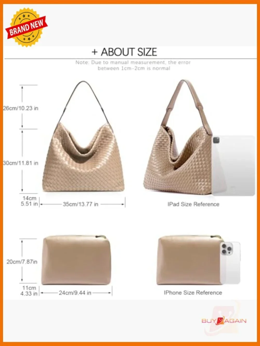 Woven Hobo Tote Shoulder Crossbody Bag Vegan Leather Handbag